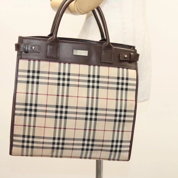 BURBERRY Nova Check Tote Bag Nylon Beige Silver Auth 126392 - Picture 15 of 16